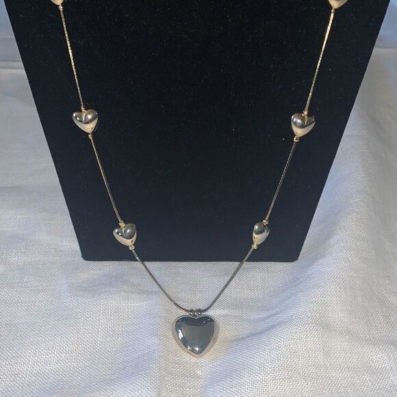 Vintage Gold Tone Bubble Heart Chain Necklace